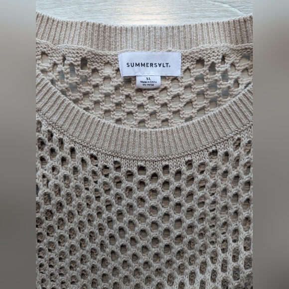 Summersalt Tan Natural Cotton Knit Long Sleeve The Fishnet Crewneck Cover-Up XL - Picture 8 of 10